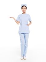 夏裝藍(lán)色分體偏襟立領(lǐng)護(hù)士服